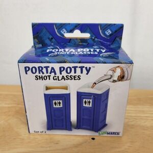 Porta Potty Shot Glasses FUNWARES Set of 2 White Elephant Gag Novelty Party Gift
